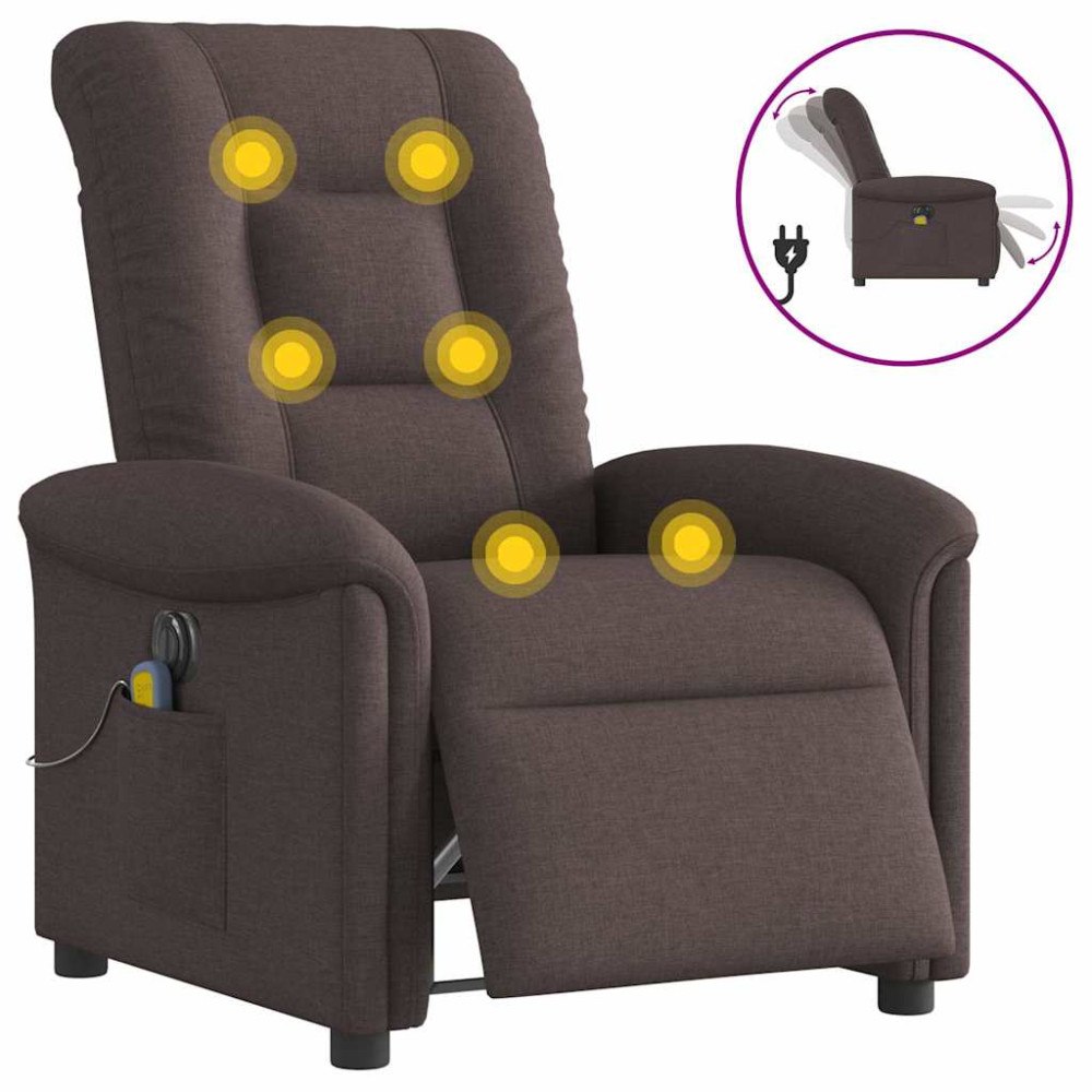 vidaXL Elektrisk massagefåtölj mörkbrun tyg