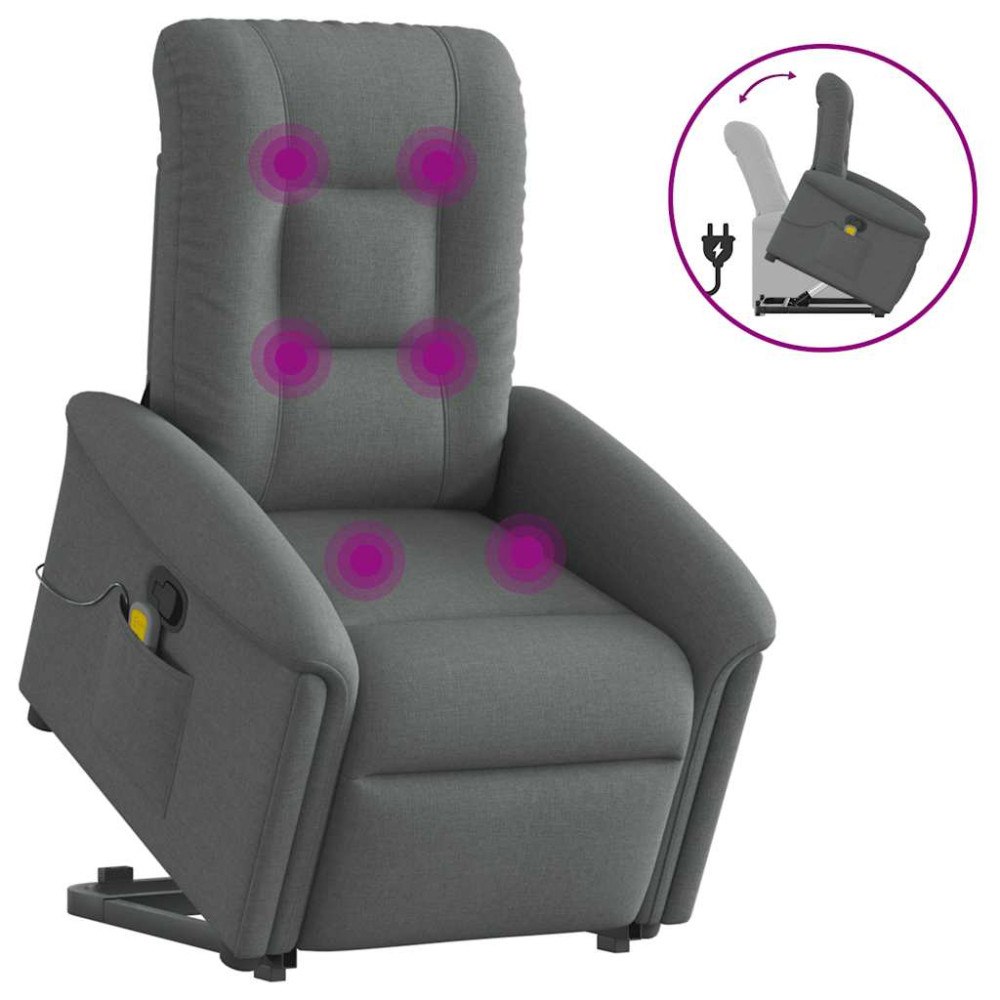 vidaXL Massagefåtölj med uppresningshjälp mörkgrå tyg