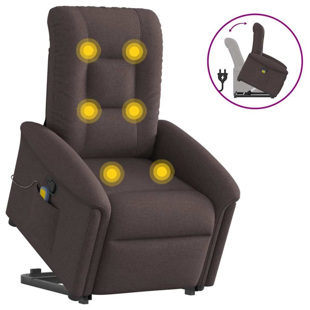 vidaXL Massagefåtölj med uppresningshjälp mörkbrun tyg