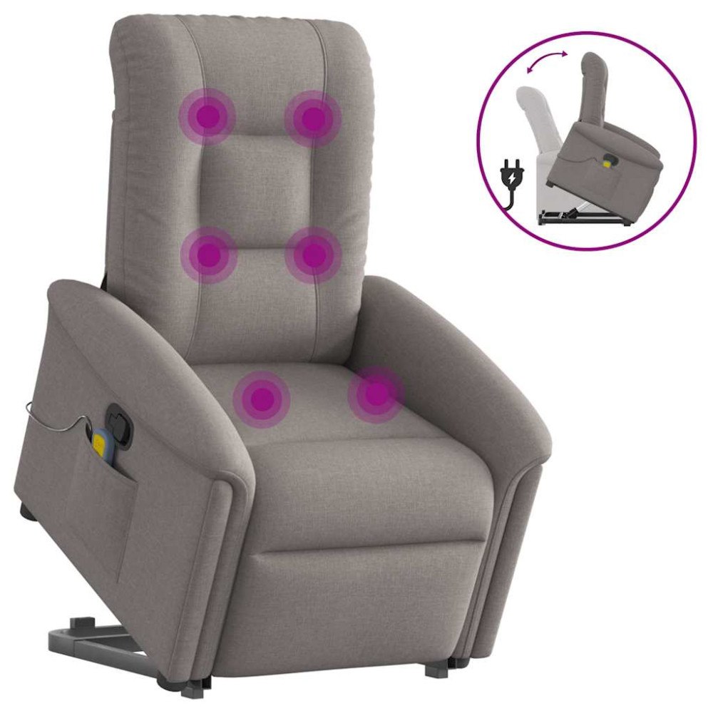 vidaXL Massagefåtölj med uppresningshjälp taupe tyg