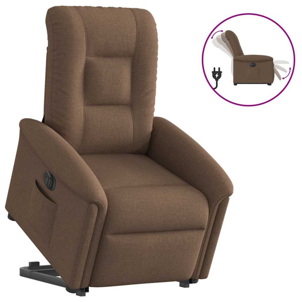 vidaXL Elektrisk reclinerfåtölj med uppresningshjälp brun tyg