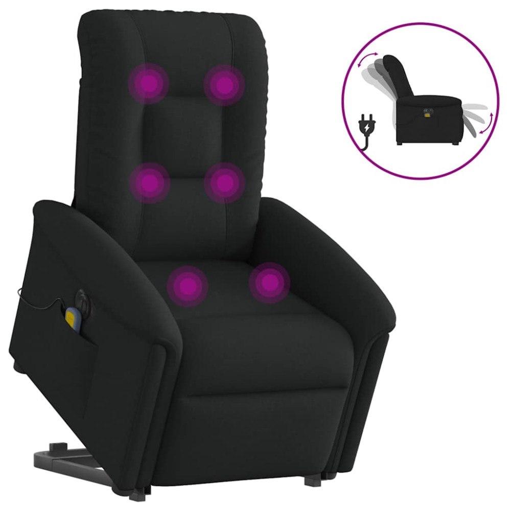vidaXL Elektrisk massagefåtölj med uppresningshjälp svart tyg