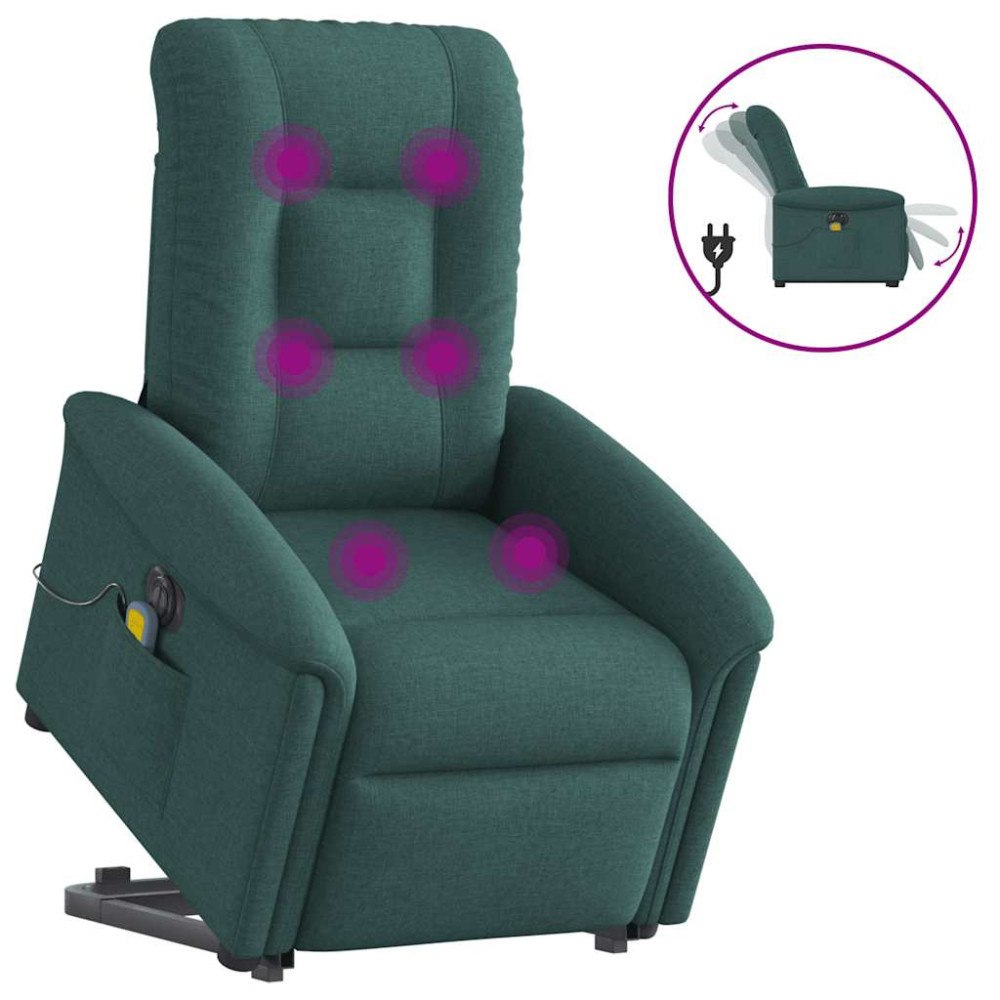 vidaXL Elektrisk massagefåtölj med uppresningshjälp mörkgrön tyg