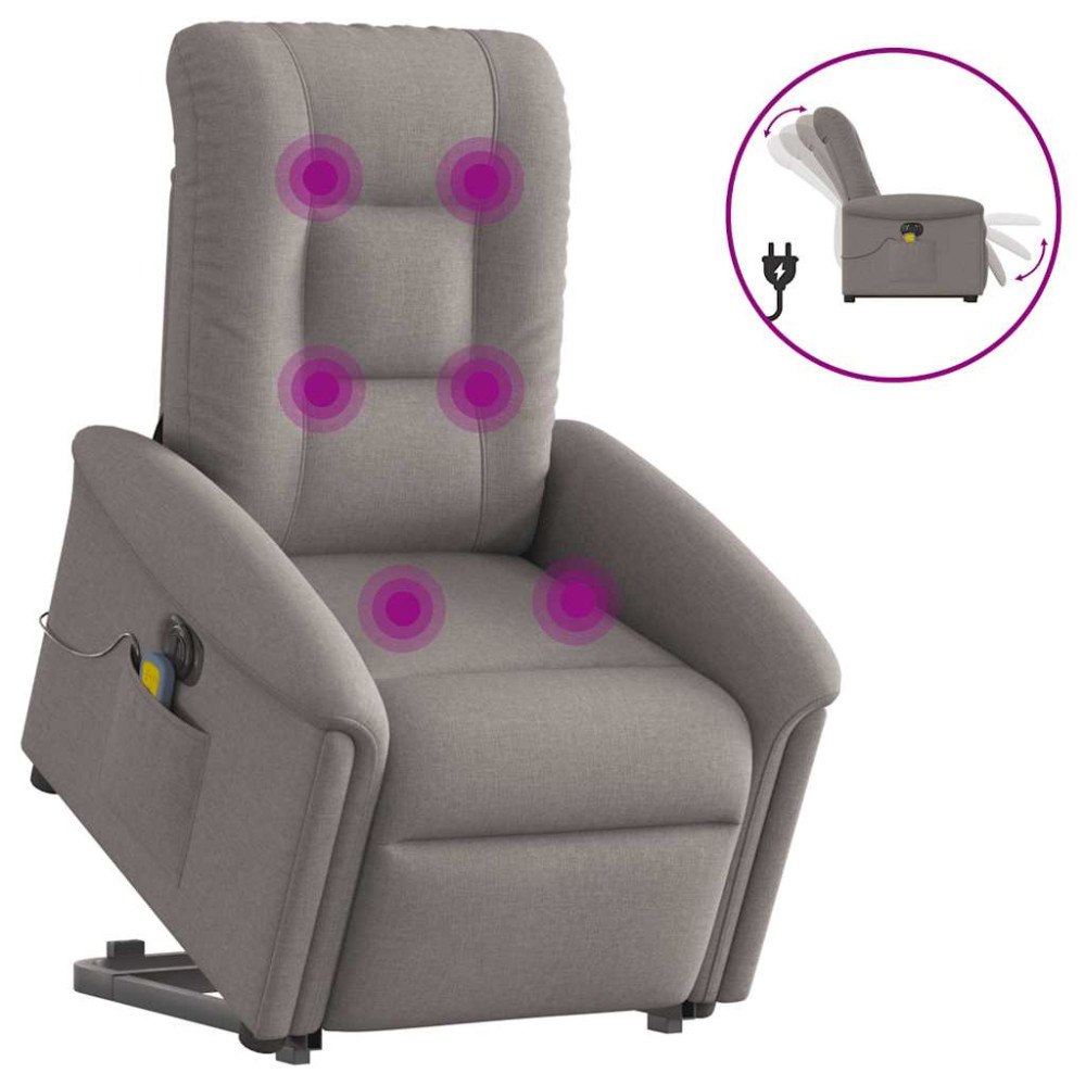vidaXL Elektrisk massagefåtölj med uppresningshjälp taupe tyg