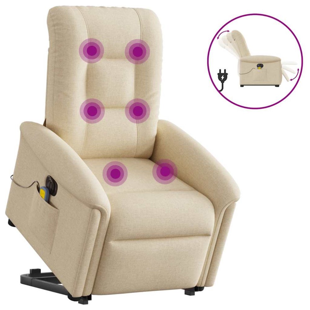 vidaXL Elektrisk massagefåtölj med uppresningshjälp gräddvit tyg