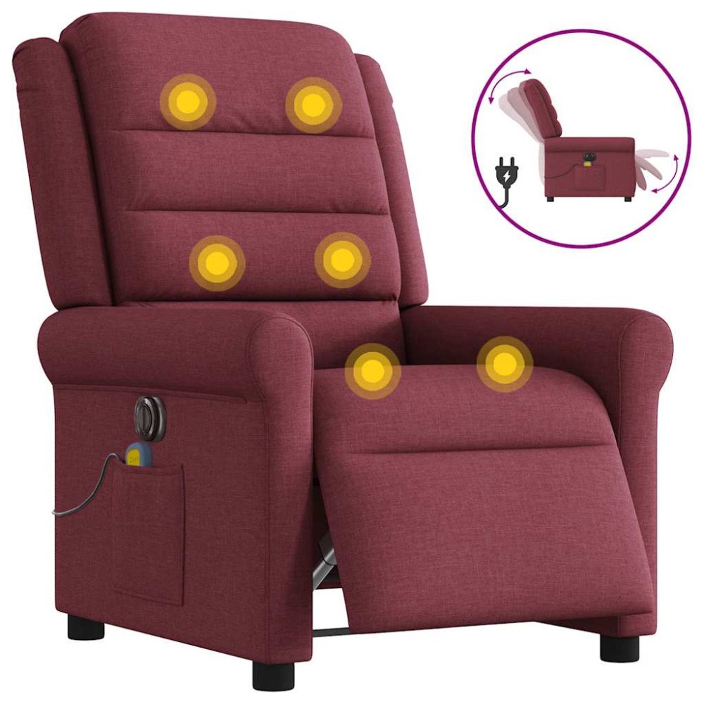 vidaXL Elektrisk massagefåtölj vinröd tyg