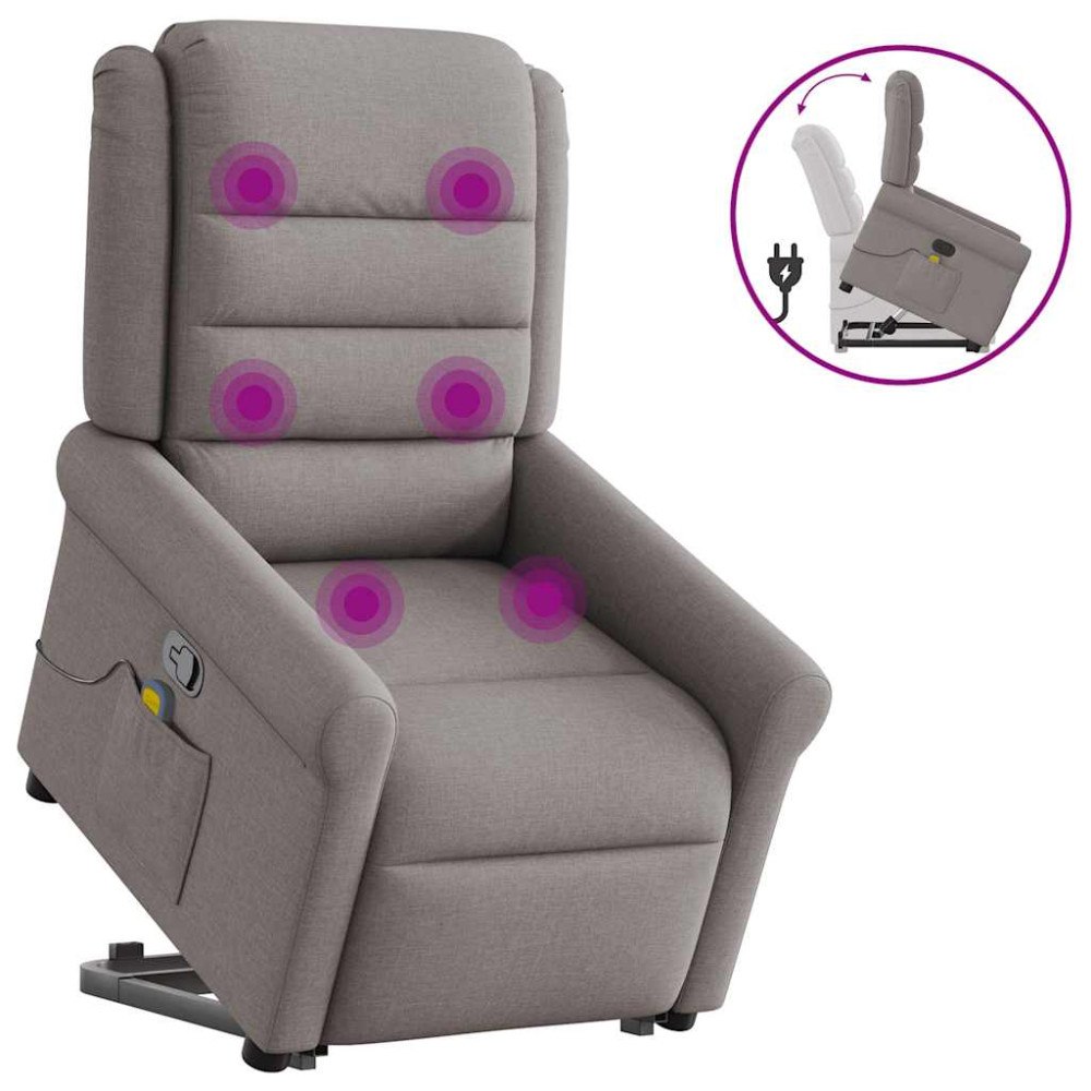 vidaXL Massagefåtölj med uppresningshjälp taupe tyg
