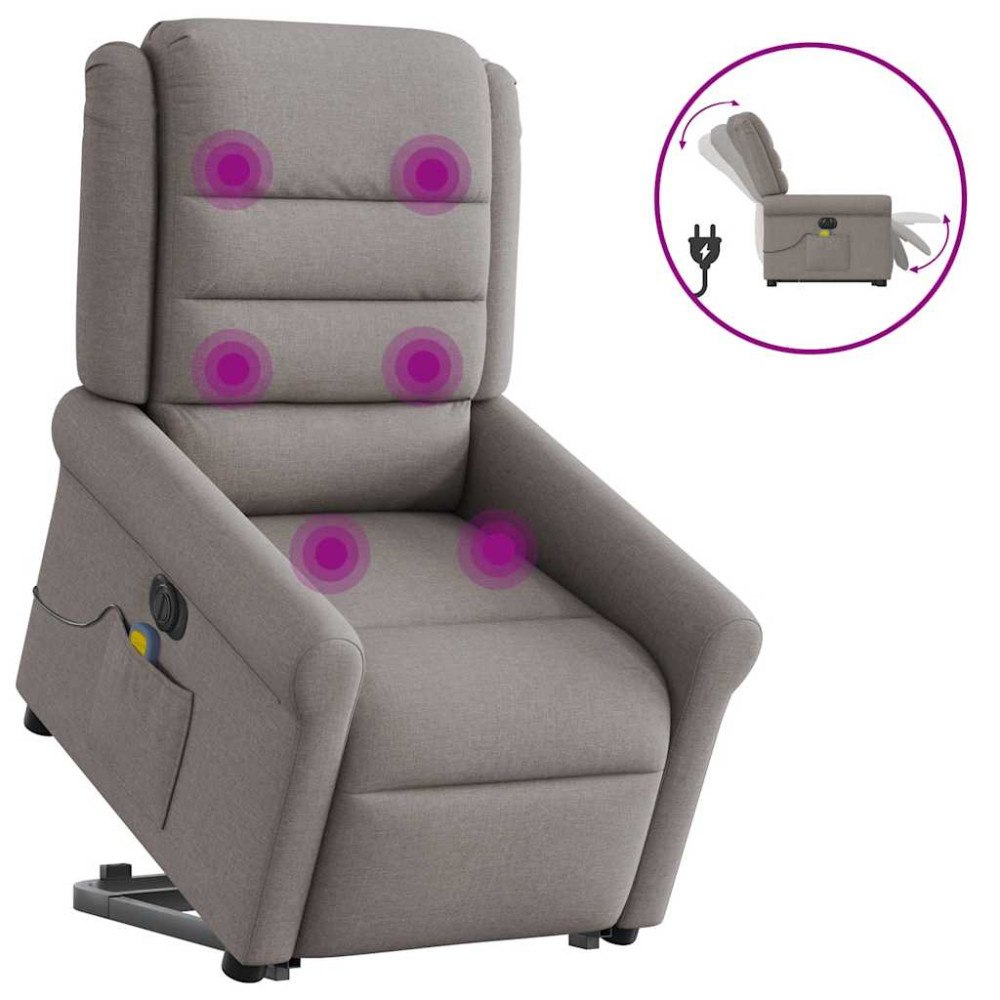 vidaXL Elektrisk massagefåtölj med uppresningshjälp taupe tyg