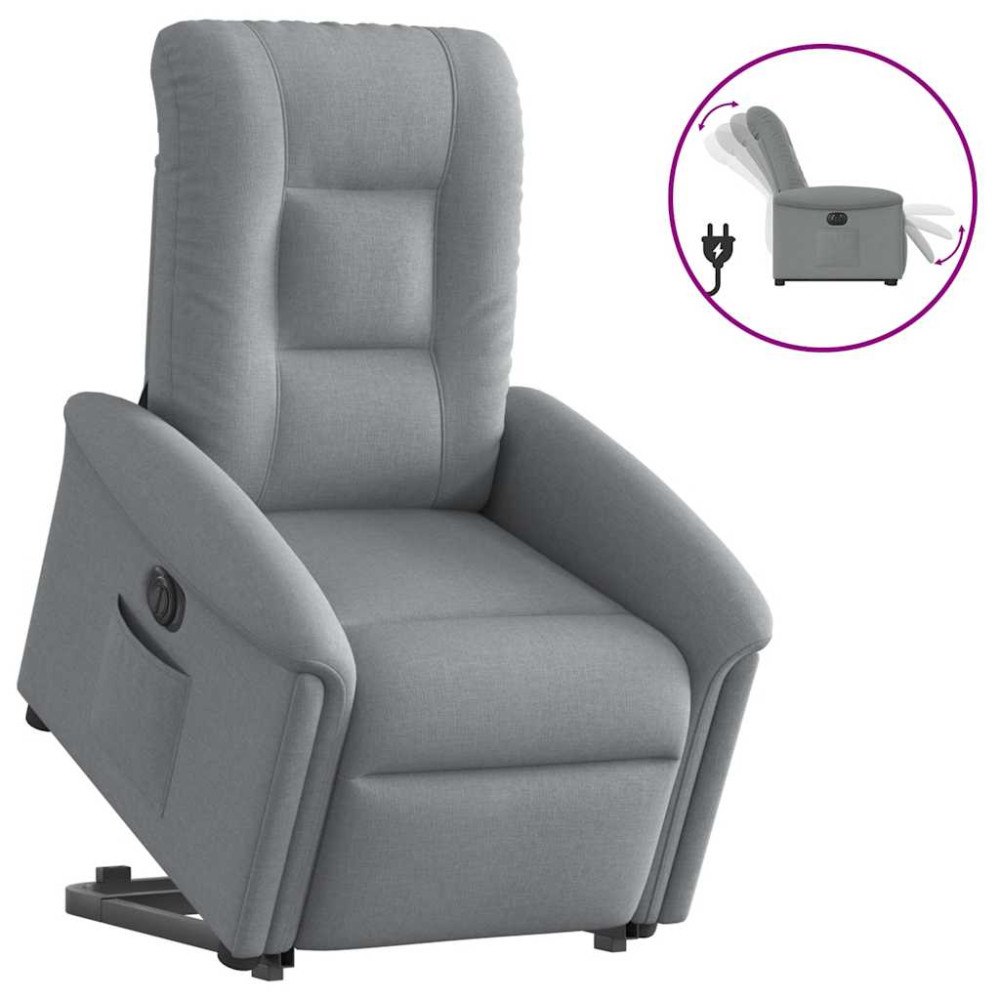 vidaXL Elektrisk reclinerfåtölj med uppresningshjälp ljusgrå tyg