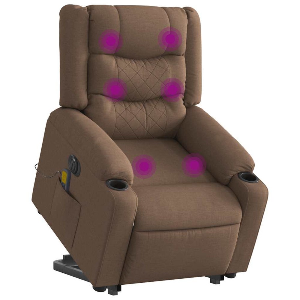 vidaXL Elektrisk massagefåtölj med uppresningshjälp brun tyg