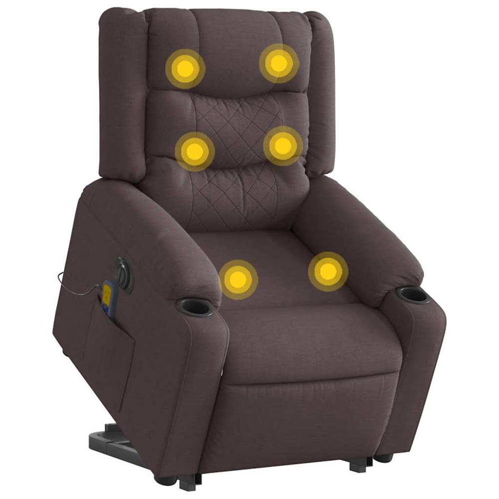 vidaXL Elektrisk massagefåtölj med uppresningshjälp mörkbrun tyg