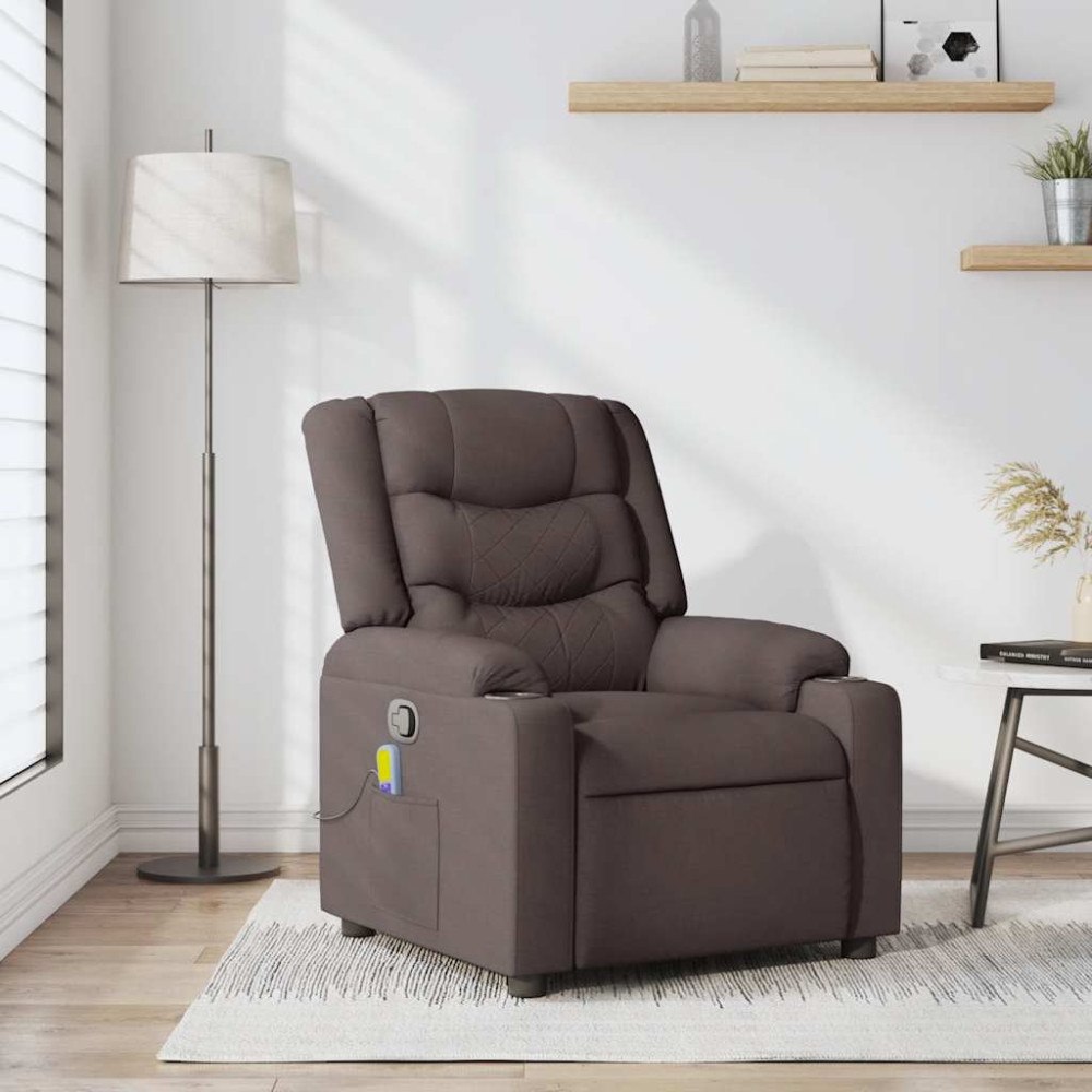 vidaXL Massagefåtölj mörkbrun tyg