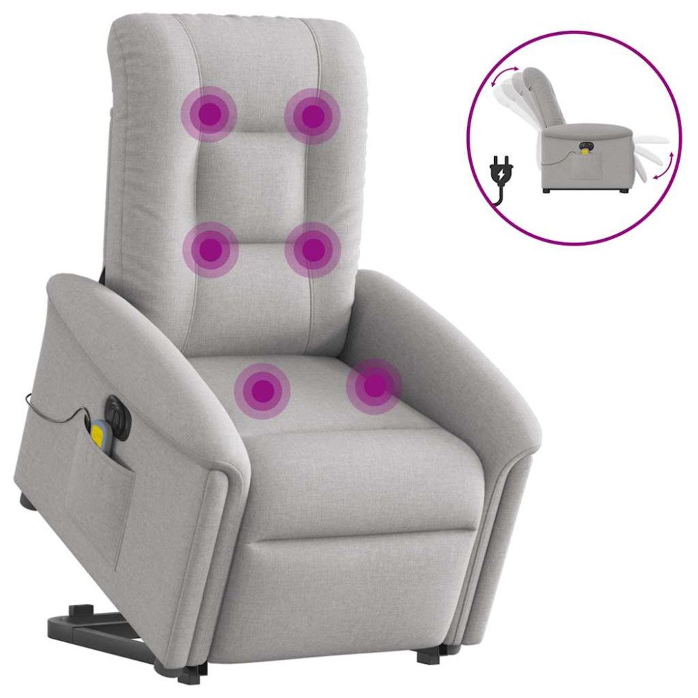 vidaXL Elektrisk massagefåtölj med uppresningshjälp molngrå tyg
