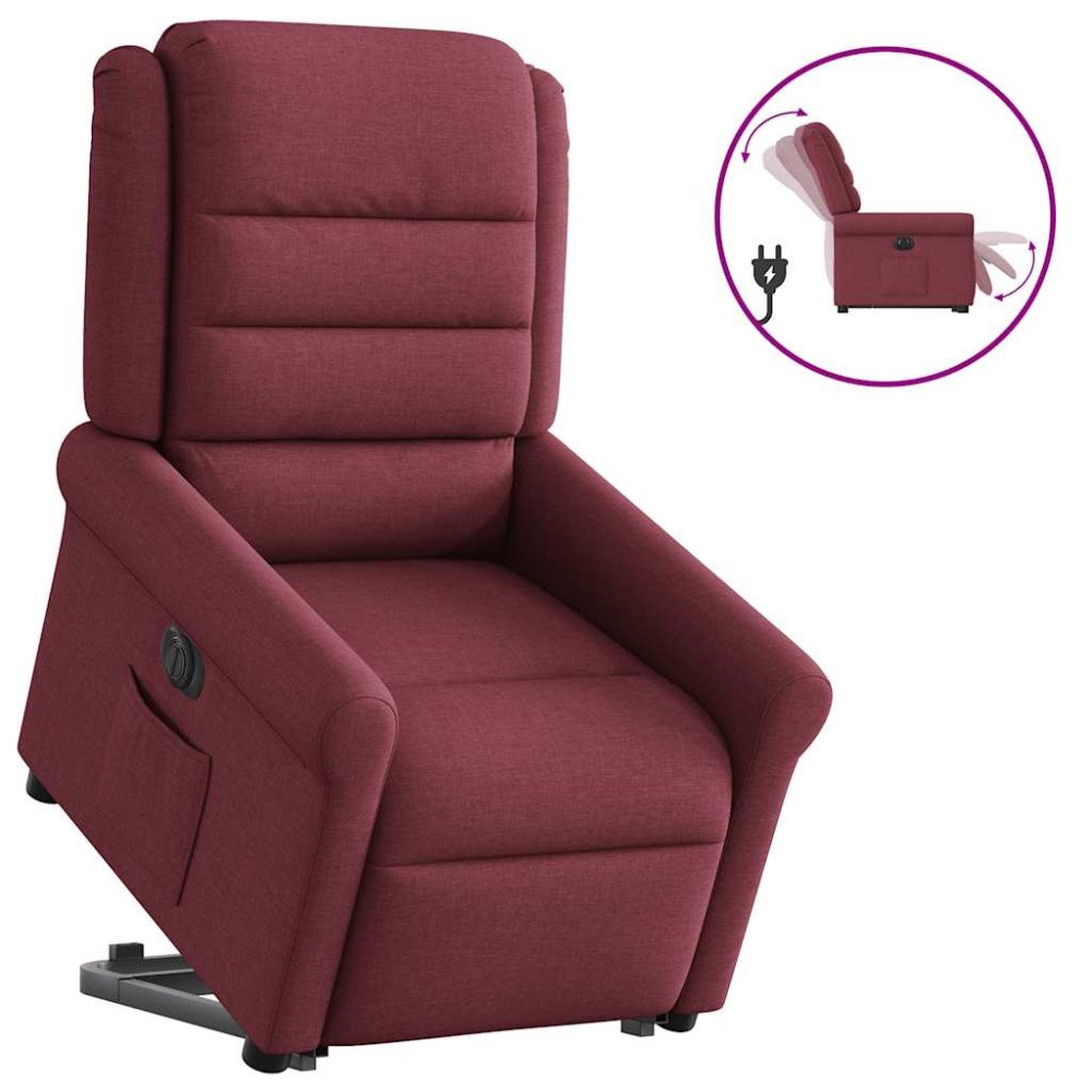vidaXL Elektrisk reclinerfåtölj med uppresningshjälp vinröd tyg