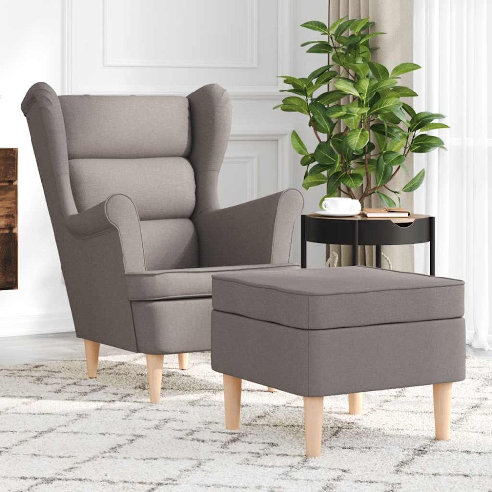 vidaXL Fåtölj med fotpall taupe tyg