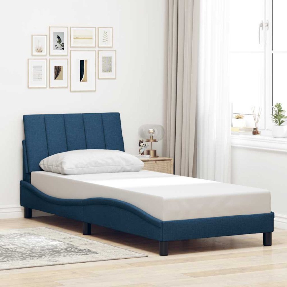 vidaXL Sängram utan madrass blå 90x200 cm tyg
