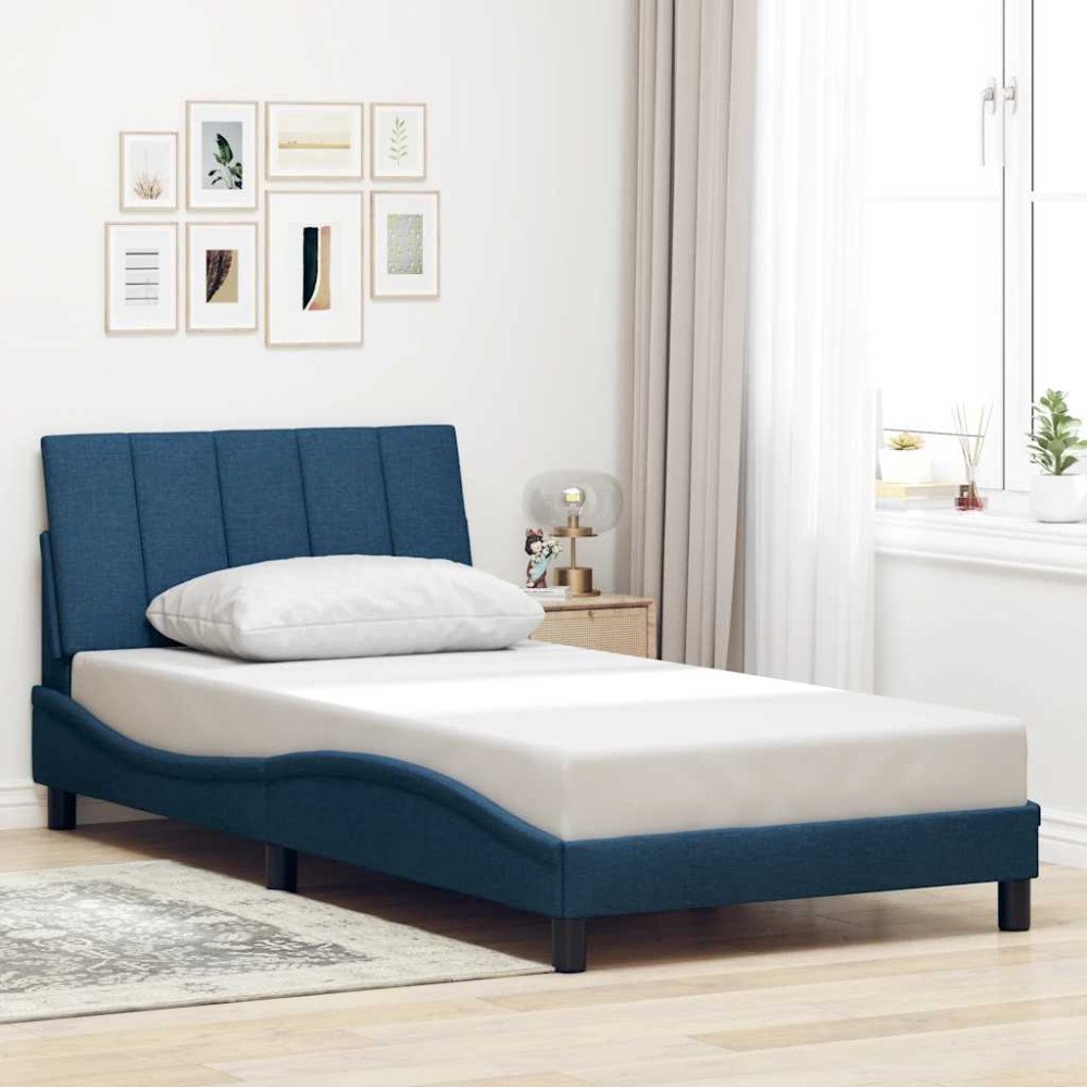 vidaXL Sängram utan madrass blå 100x200 cm tyg