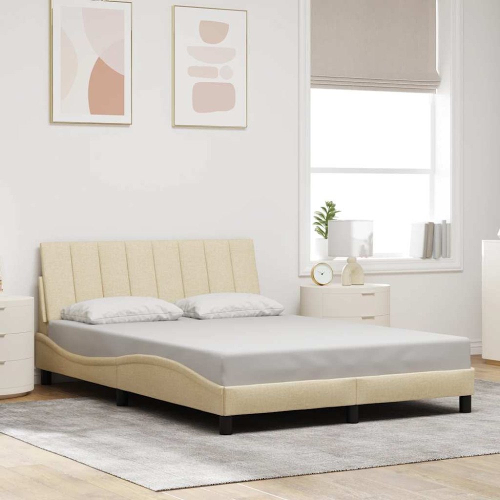 vidaXL Sängram utan madrass gräddvit 140x190 cm tyg