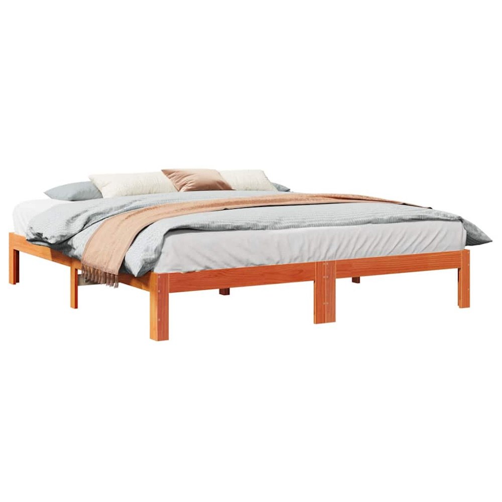 vidaXL Sängram utan madrass vaxbrun 160x200 cm massiv furu