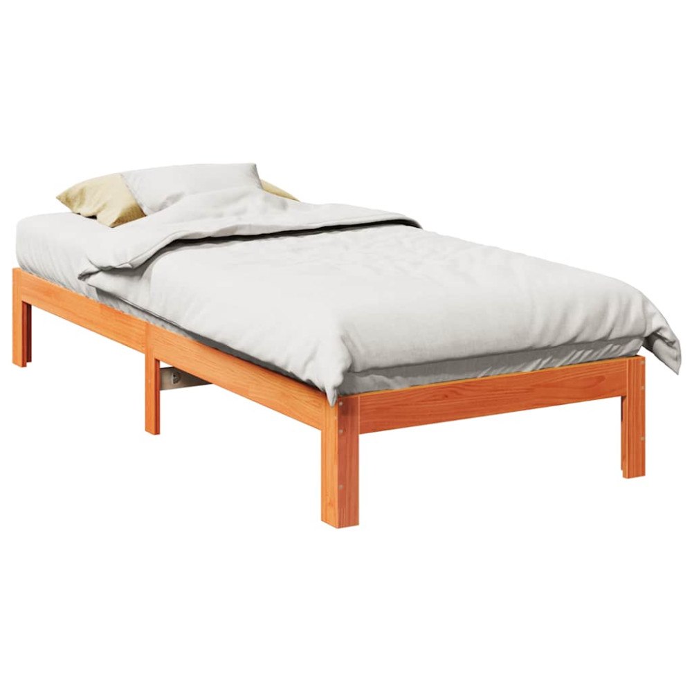 vidaXL Sängram utan madrass vaxad brun 90x200 cm massiv furu