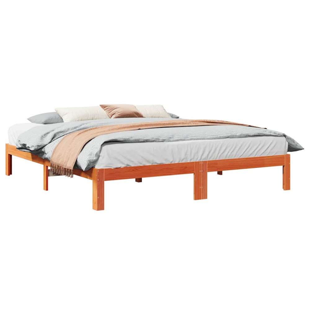 vidaXL Sängram utan madrass vaxbrun 180x200 cm massiv furu