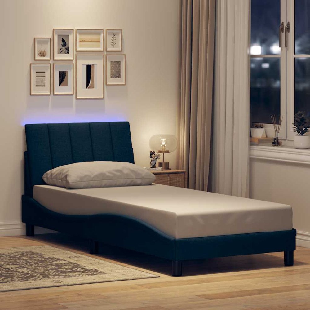 vidaXL Sängram utan madrass blå 90x200cm tyg
