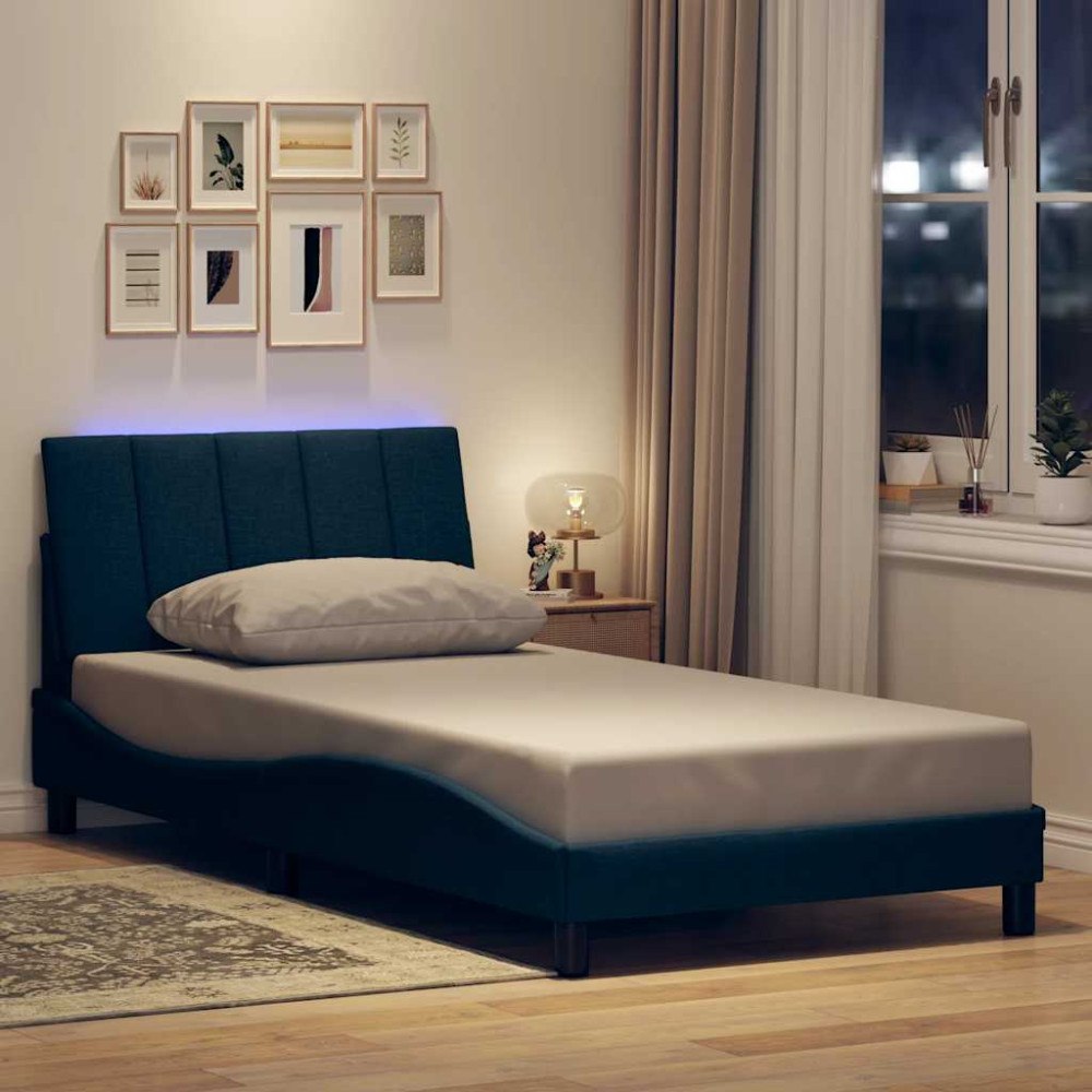 vidaXL Sängram utan madrass blå 100x200 cm tyg