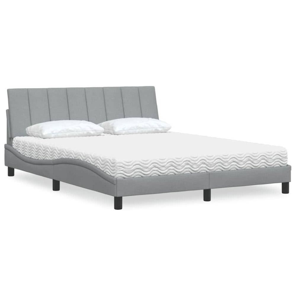 vidaXL Säng med madrass ljusgrå 160x200 cm tyg