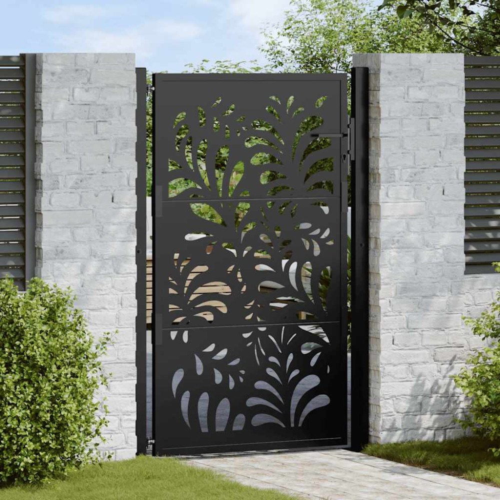 vidaXL Trädgårdsgrind svart 100x150 cm stålvågdesign