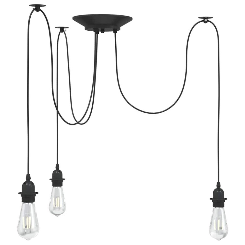 vidaXL Taklampa med 3 lamphållare E27 svart metall