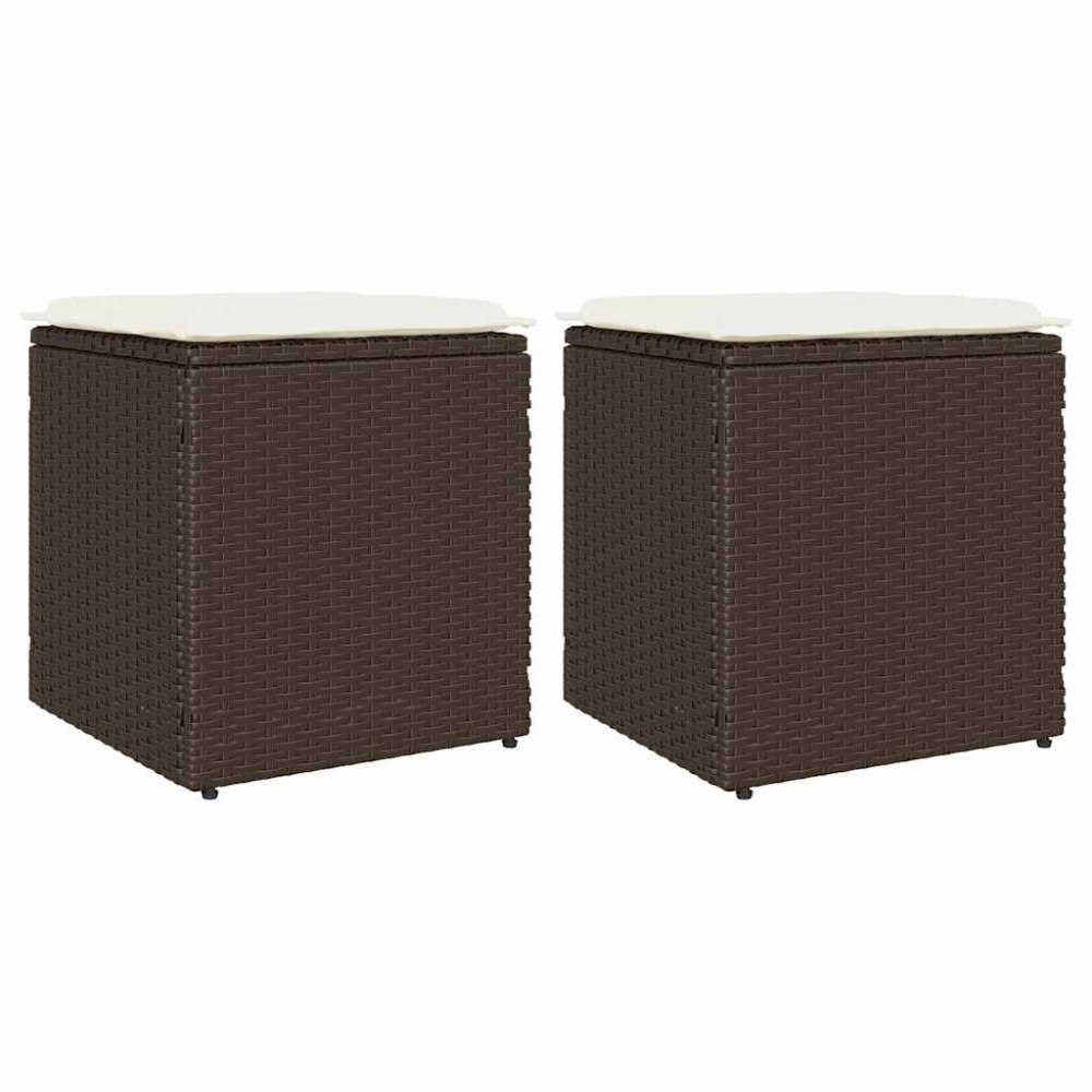 vidaXL Trädgårdspallar med dynor 2 st, brun 40x40x43 cm konstrotting