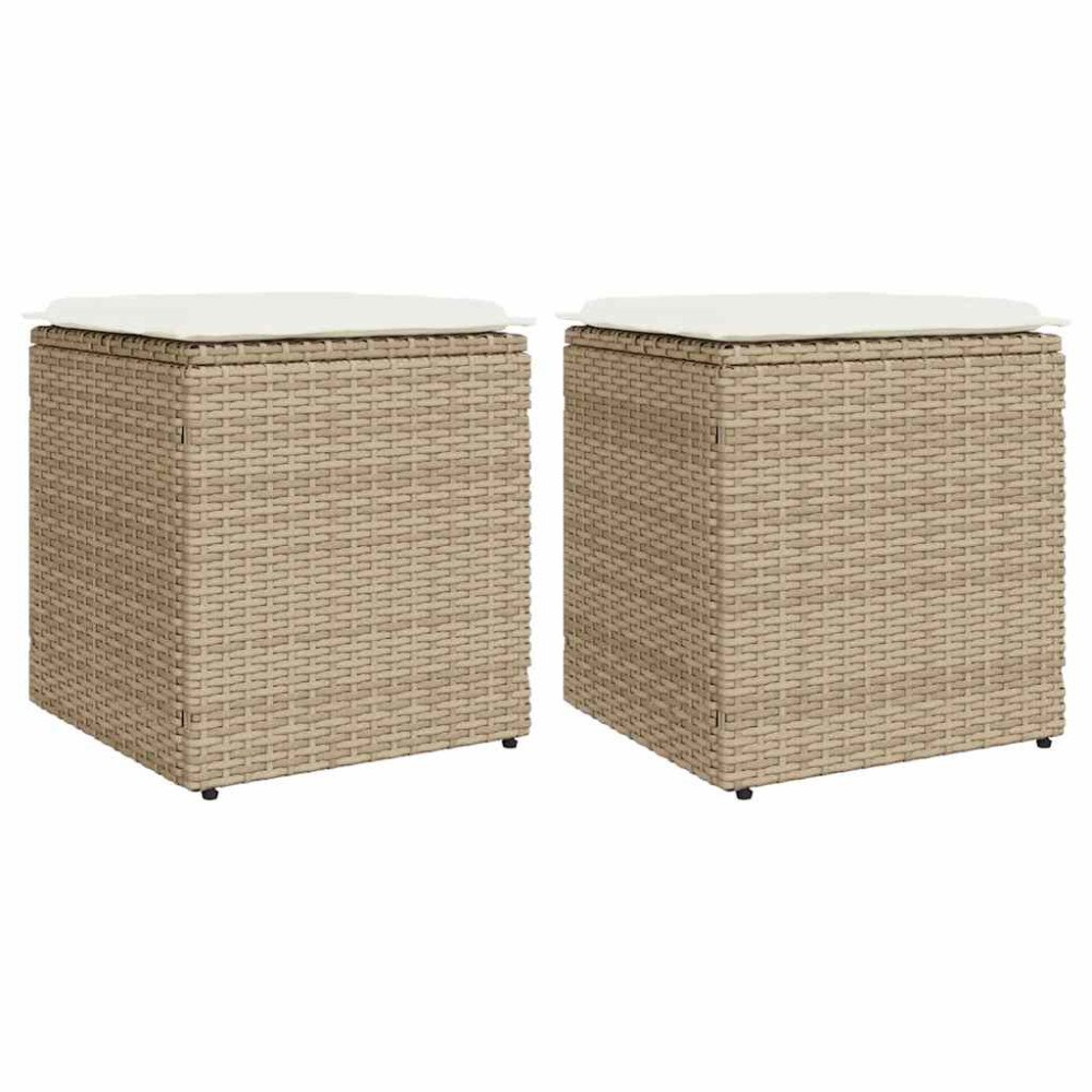 vidaXL Trädgårdspallar med dynor 2 st, beige 40x40x43 cm konstrotting
