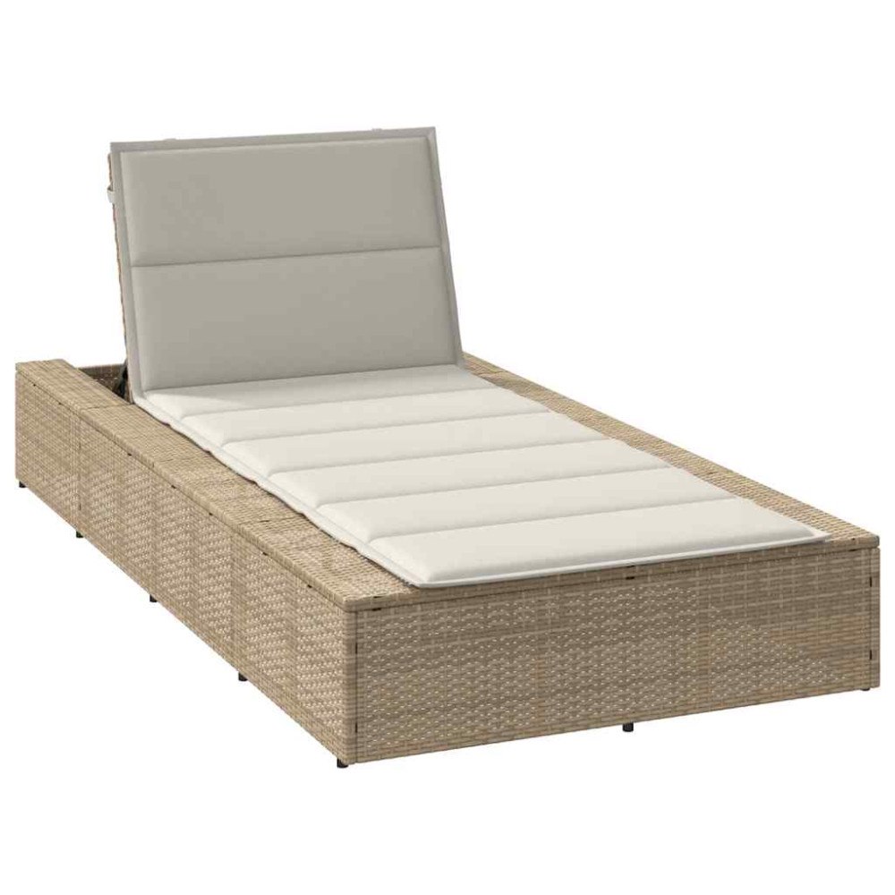 vidaXL Solsäng med flytande dyna beige konstrotting