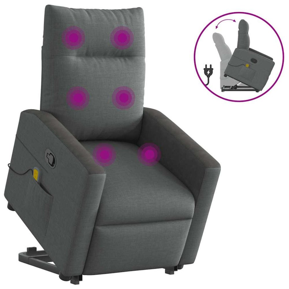 vidaXL Massagefåtölj med uppresningshjälp mörkgrå tyg