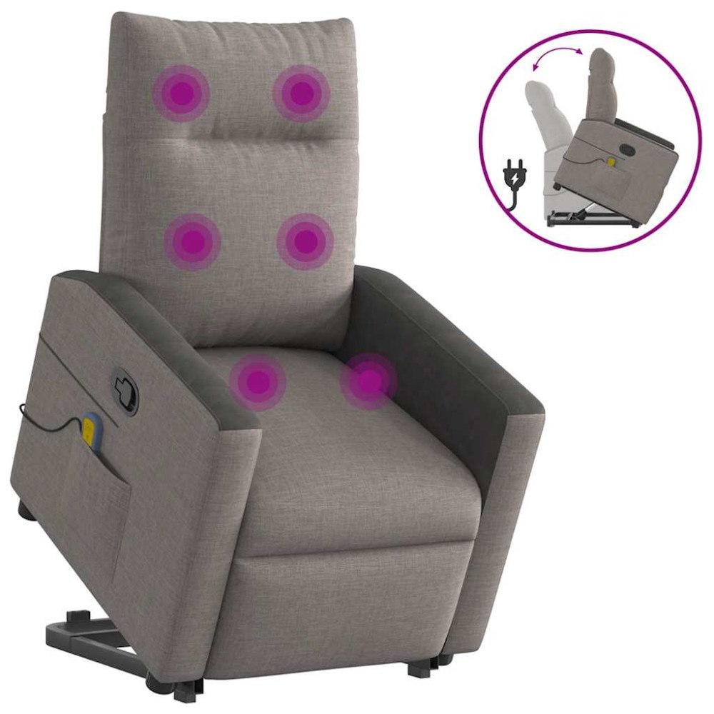 vidaXL Massagefåtölj med uppresningshjälp taupe tyg