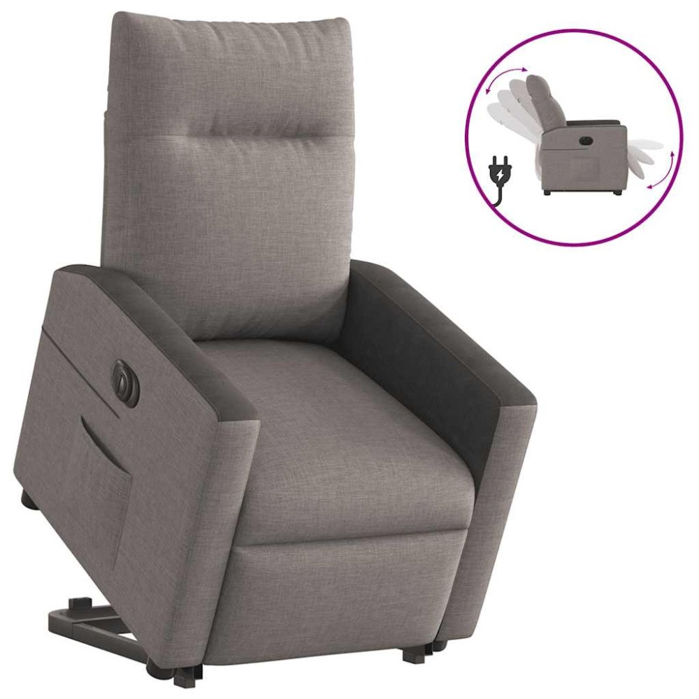 vidaXL Elektrisk reclinerfåtölj med uppresningshjälp taupe tyg