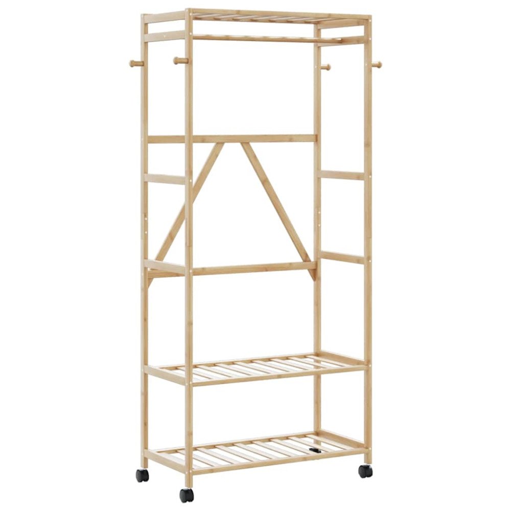 vidaXL Klädställ med hyllor och hjul 90x40x179,5 cm bambu