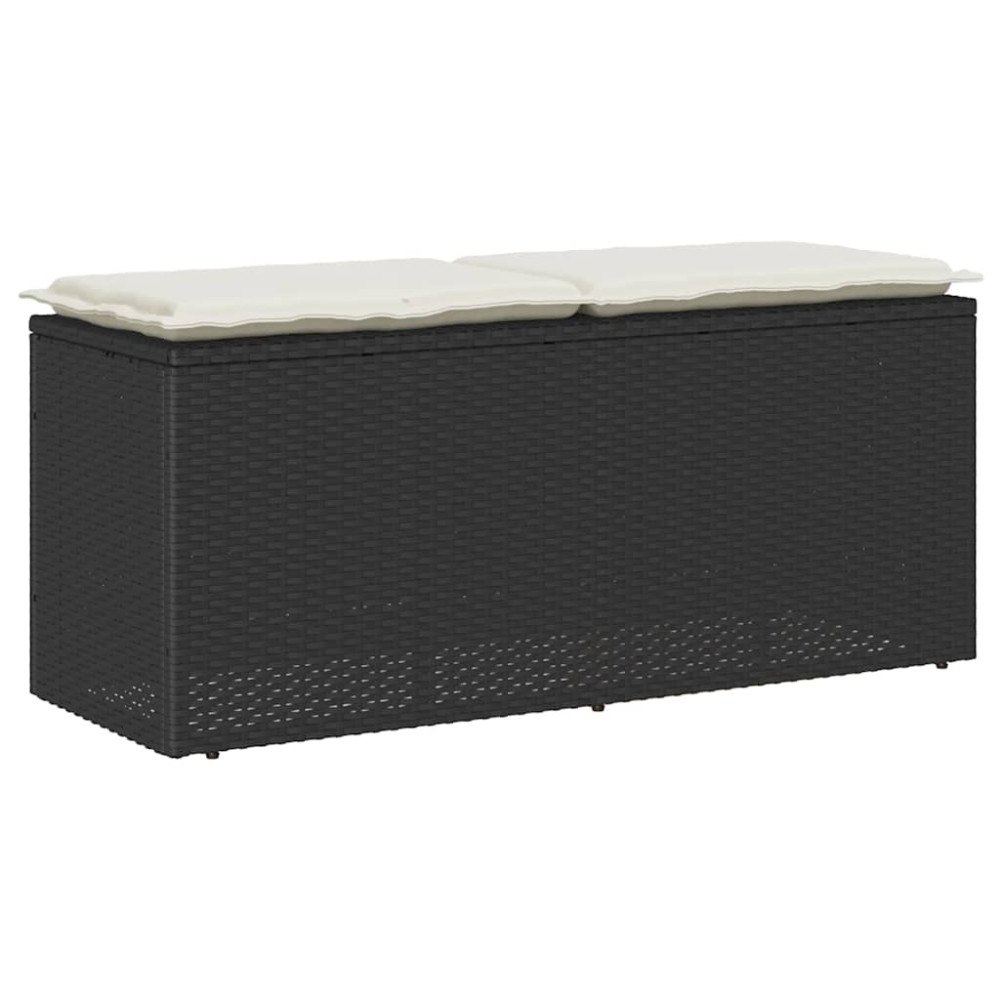 vidaXL Trädgårdsbänk med dyna svart 110x40x44 cm konstrotting