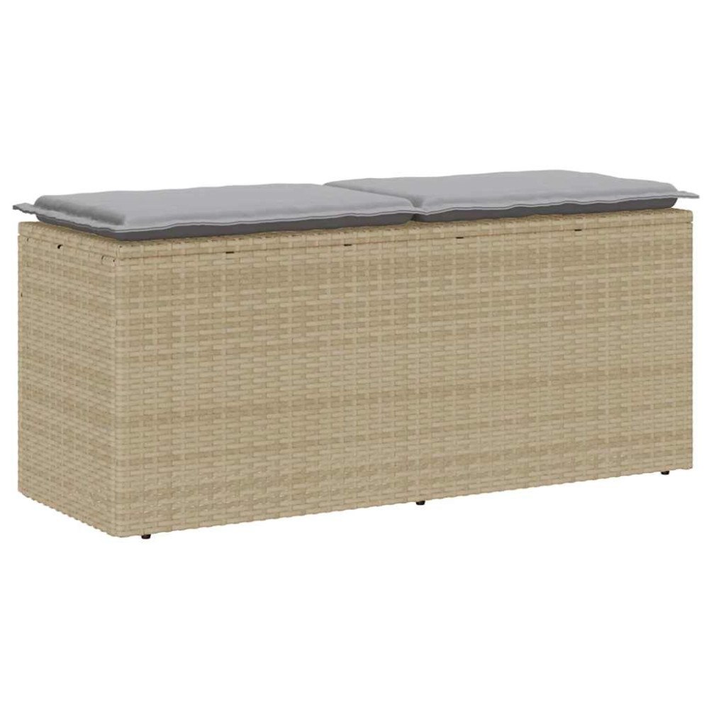 vidaXL Trädgårdsbänk med dyna beige 110x40x44 cm konstrotting