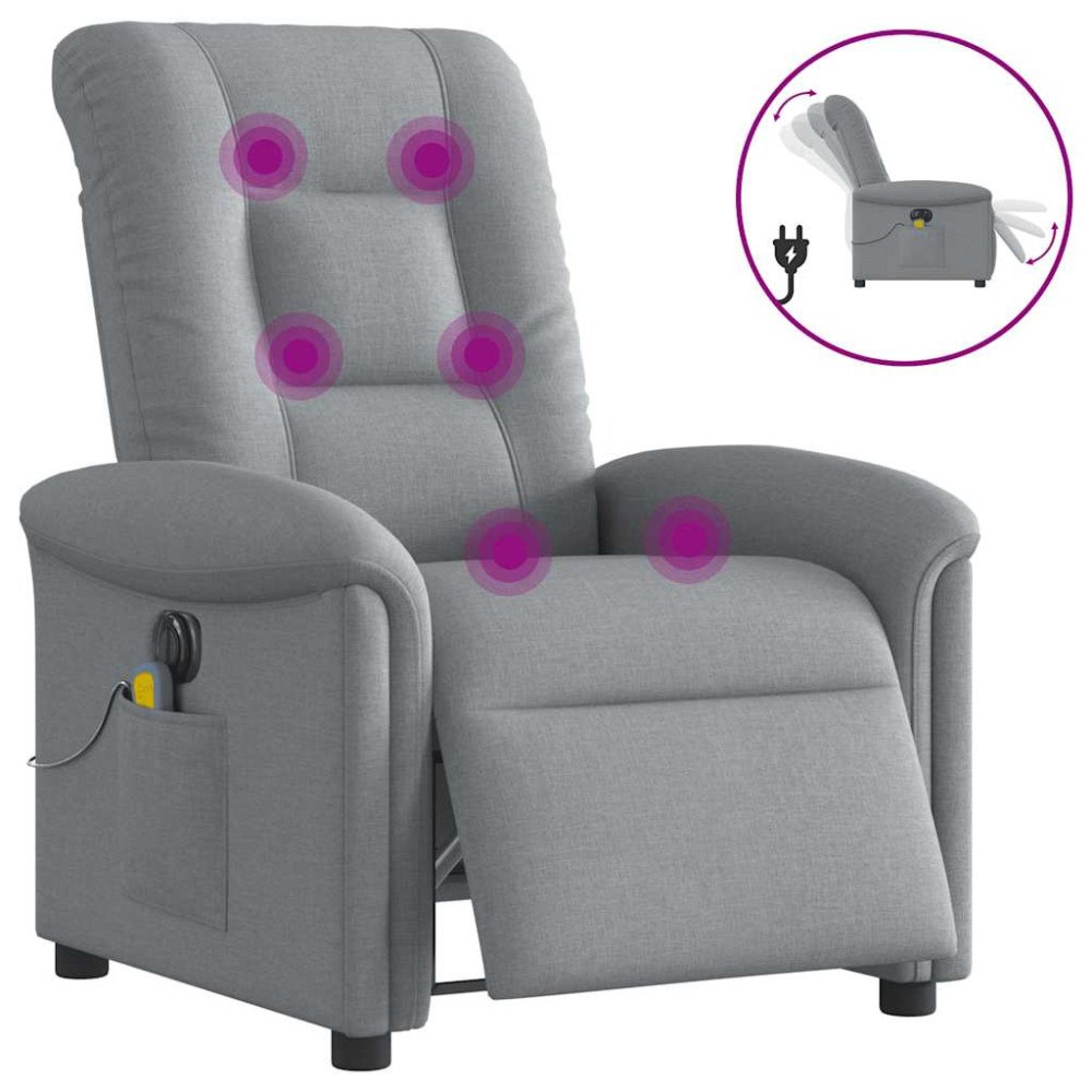 vidaXL Elektrisk massagefåtölj ljusgrå tyg