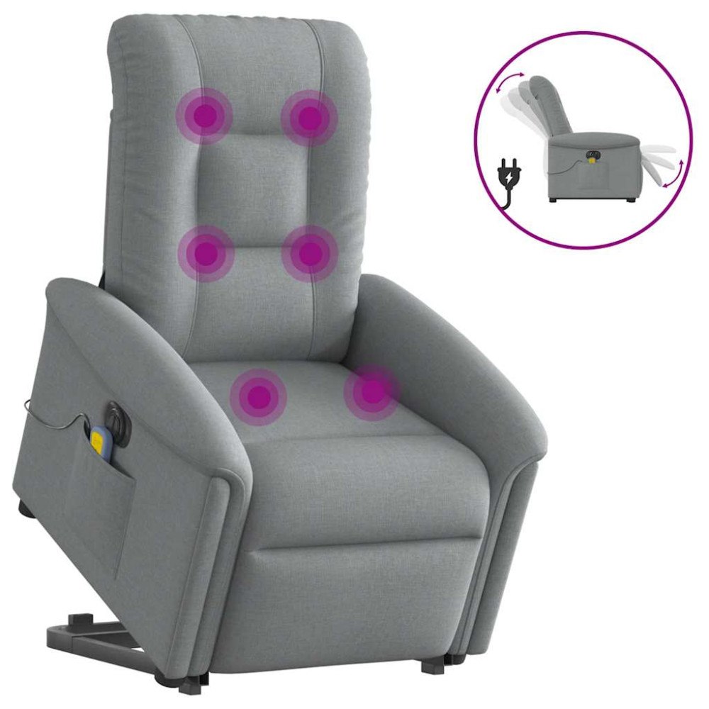 vidaXL Elektrisk massagefåtölj med uppresningshjälp ljusgrå tyg