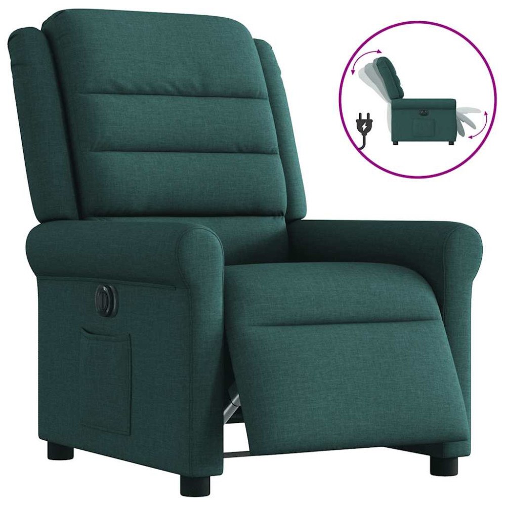 vidaXL Elektrisk reclinerfåtölj mörkgrön tyg