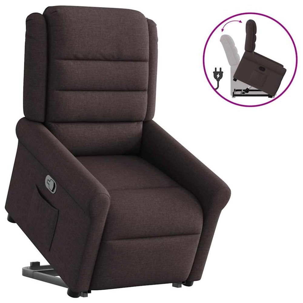 vidaXL Reclinerfåtölj med uppresningshjälp mörkbrun tyg