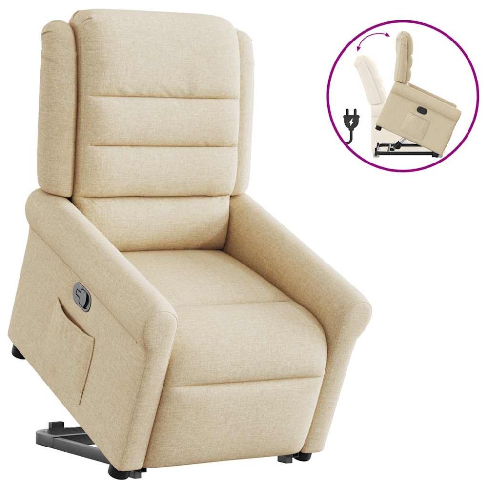 vidaXL Reclinerfåtölj med uppresningshjälp gräddvit tyg