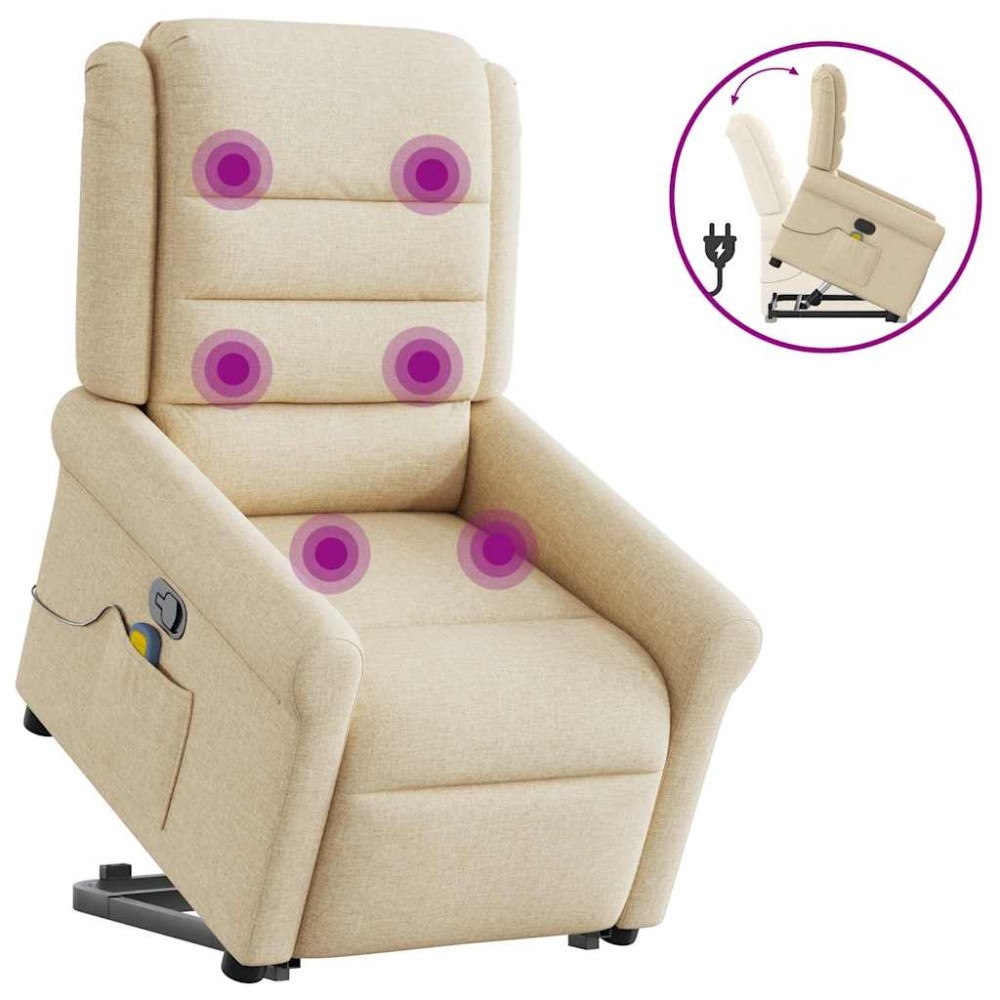 vidaXL Massagefåtölj med uppresningshjälp gräddvit tyg