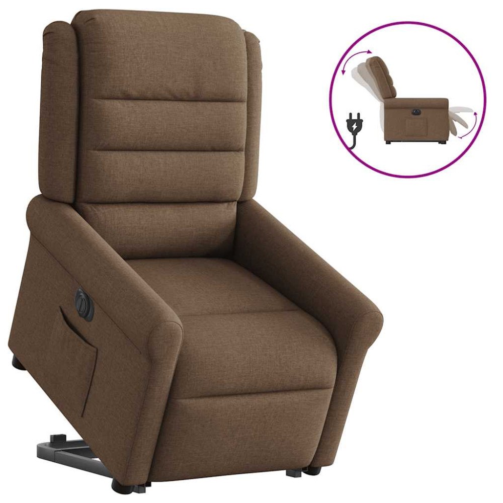 vidaXL Elektrisk reclinerfåtölj med uppresningshjälp brun tyg