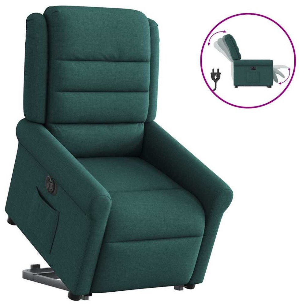 vidaXL Elektrisk reclinerfåtölj med uppresningshjälp mörkgrön tyg