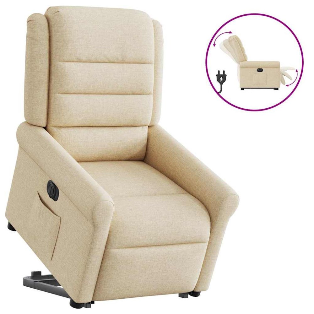 vidaXL Elektrisk reclinerfåtölj med uppresningshjälp gräddvit tyg
