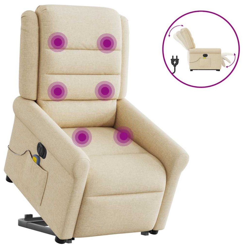 vidaXL Elektrisk massagefåtölj med uppresningshjälp gräddvit tyg