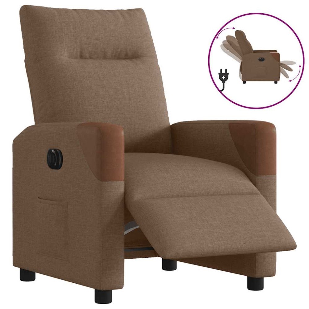 vidaXL Elektrisk reclinerfåtölj Brun tyg